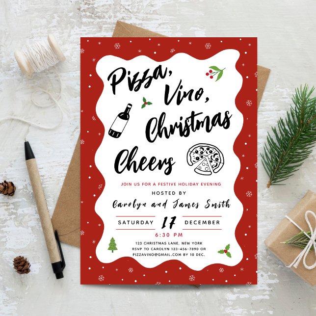 Christmas Pizza and Wine Party Invitation (Christmas Pizza and Wine Party Invitation)
