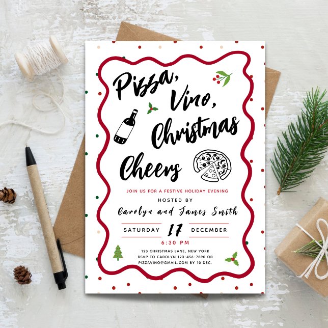 Christmas Pizza and Wine Party Invitation (Christmas Pizza and Wine Party Invitation)