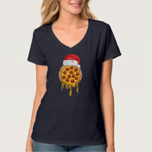 CHRISTMAS Pizza Funny Gifts Xmas Santa Claus Hat T-Shirt
