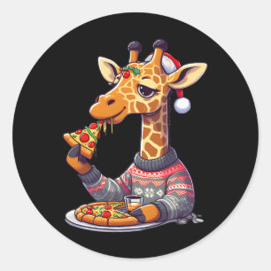 Christmas Pizza Giraffe  Classic Round Sticker