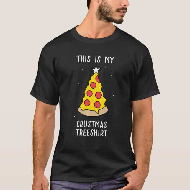 Christmas Pizza Slice Funny Tree T-Shirt (Front)