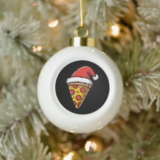 Christmas Pizza Slice Santa Hat Pepperoni Holiday Ceramic Ball Christmas Ornament