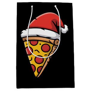 Christmas Pizza Slice Santa Hat Pepperoni Holiday Medium Gift Bag