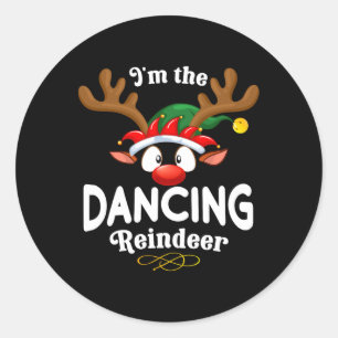 Christmas Pjs Dancing Xmas Reindeer Matching  Classic Round Sticker
