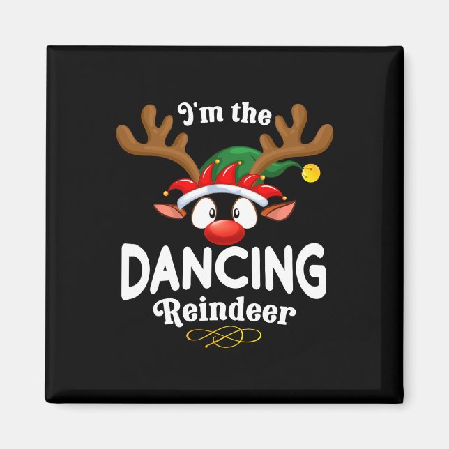 Christmas Pjs Dancing Xmas Reindeer Matching  Magnet (Front)