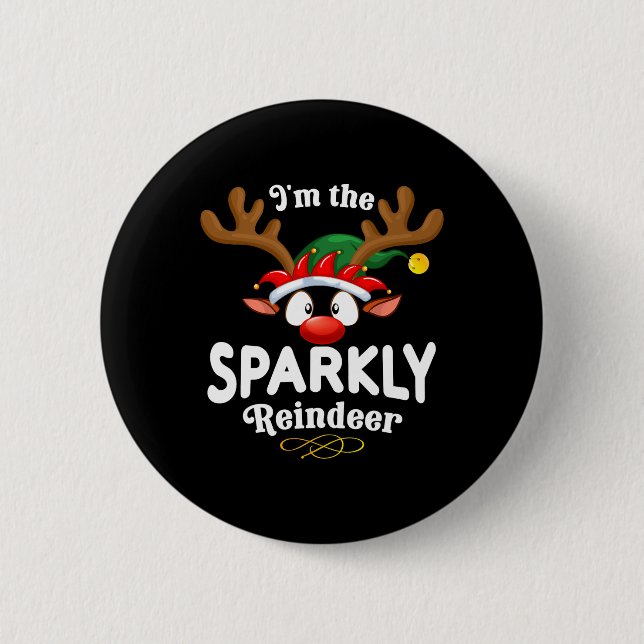 Christmas Pjs Sparkly Xmas Reindeer Matching  6 Cm Round Badge (Front)