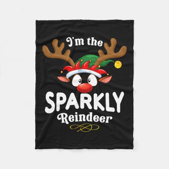 Christmas Pjs Sparkly Xmas Reindeer Matching  Fleece Blanket (Front)