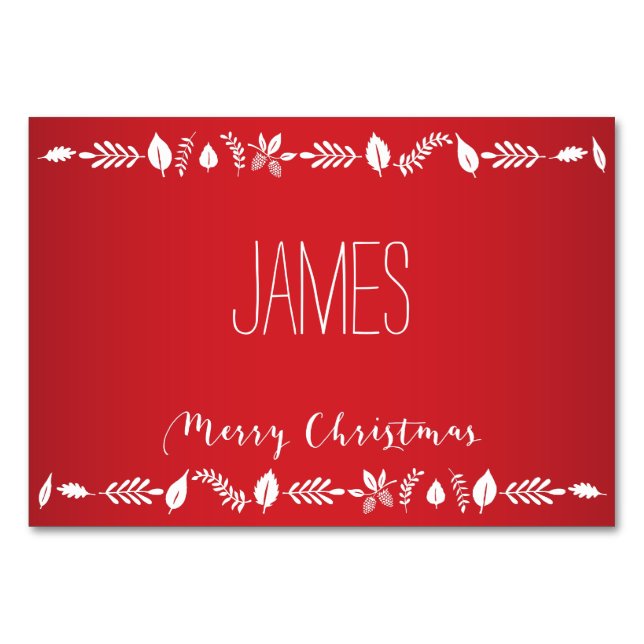 Christmas Place Cards With White Leaves (Front)