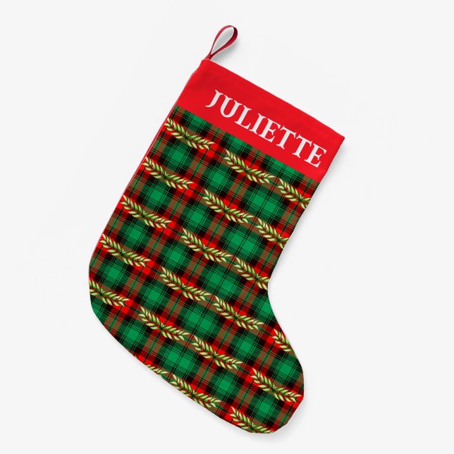Christmas Plaid And Leaves Small Christmas Stockin Stocking (Front (Hanging))