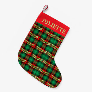 Christmas Plaid And Leaves Small Christmas Stocking