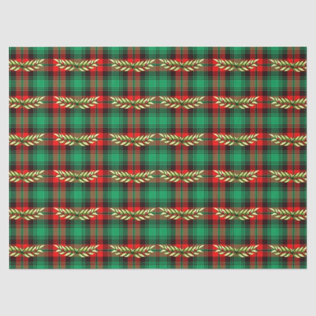 Christmas Plaid And Leaves Tissue Paper (Front)