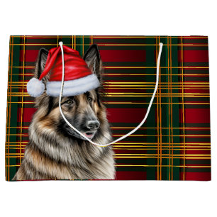 Christmas Plaid Belgian Tervuren Dog Lover Holiday Large Gift Bag