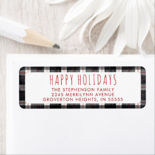 Christmas Plaid Black Grey Red Return Address