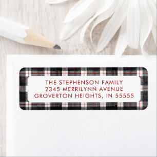 Christmas Plaid Black Grey Red Return Address