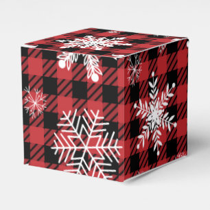 Christmas plaid black red snowflakes pattern favour box