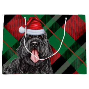 Christmas Plaid Black Russian Terrier Dog Holiday Large Gift Bag