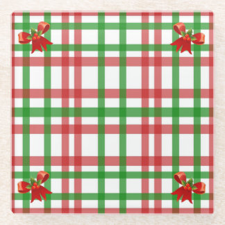 Christmas Plaid Bow Accent Country Glass Coaster