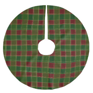 Christmas plaid burgundy green gold elegant brushed polyester tree skirt