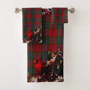 Christmas  Plaid Cardinal Bath Towel Set
