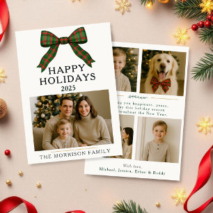 Christmas Plaid Coquette 5 Photo Holiday Flat Card