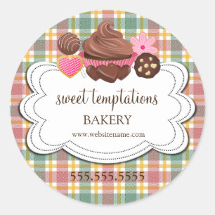 Christmas Plaid Cupcake Cake Pops Cookie Packaging Classic Round Sticker