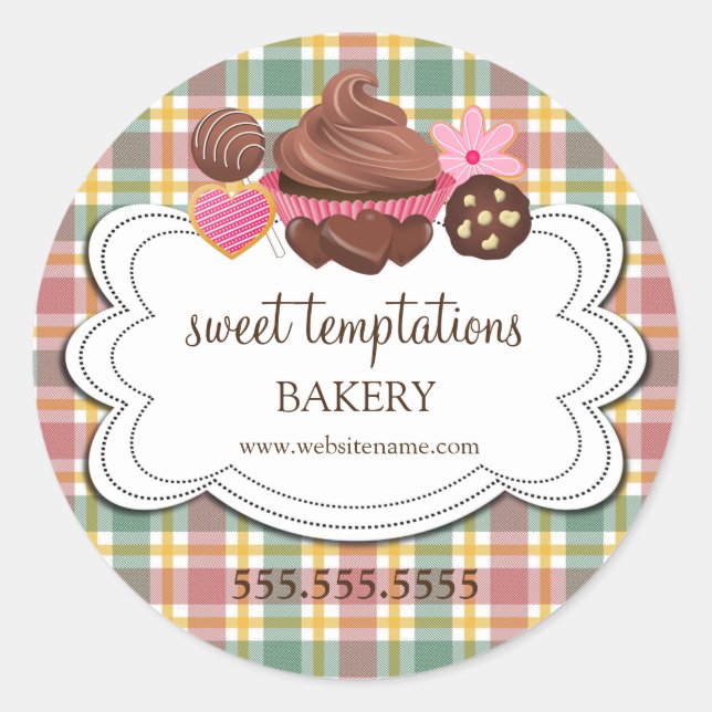 Christmas Plaid Cupcake Cake Pops Cookie Packaging Classic Round Sticker (Front)