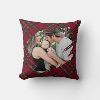 Christmas plaid Custom family photo Cushion