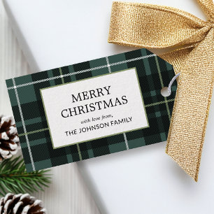Christmas Plaid Custom Name Dark Green Tartan Gift Tags
