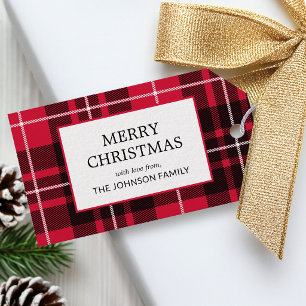 Christmas Plaid Custom Name Rustic Red Tartan Gift Tags