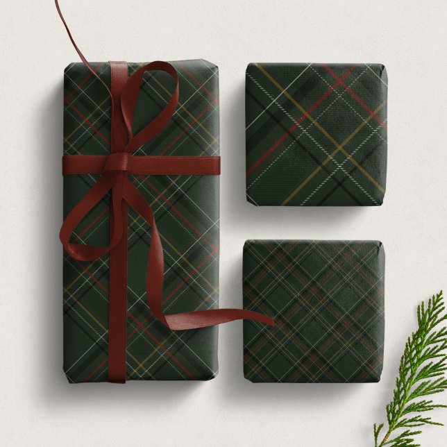 Christmas plaid dark elegant hunter green holiday wrapping paper sheet (Creator Uploaded)