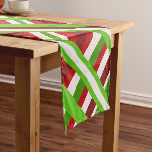 Christmas Plaid Diagonal in Red, Green and White Short Table Runner