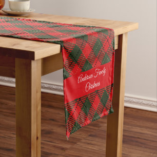 Christmas Plaid Family Name or Custom Text Short Table Runner