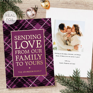 Christmas Plaid Family Photo Dark Pink Luxury Gold