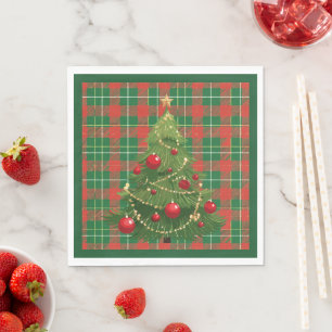 Christmas Plaid Green, Red, Gold, White Napkin