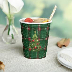 Christmas Plaid Green, Red Paper Cups