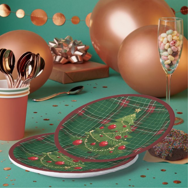 Christmas Plaid Green, Red Paper Plate (Multi)