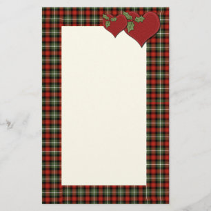 Christmas Plaid Hearts of Love Stationery