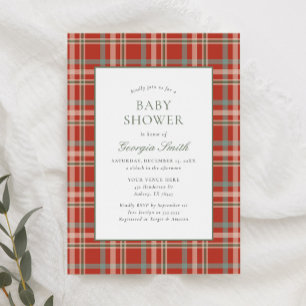 Christmas Plaid Holiday Baby Shower Invitation