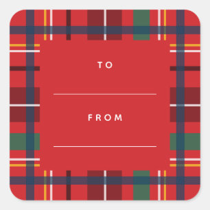 Christmas plaid holiday to from blank red gift square sticker