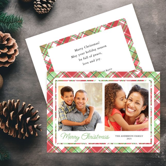 Christmas Plaid Horizontal 2 Photo Holiday Card (Creator Uploaded)