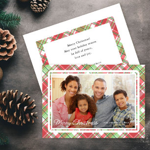 Christmas Plaid Horizontal Photo Flat Holiday Card