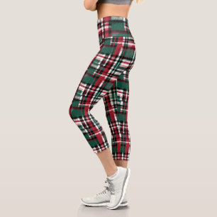 Christmas Plaid In Red Green White And Black Capri Leggings