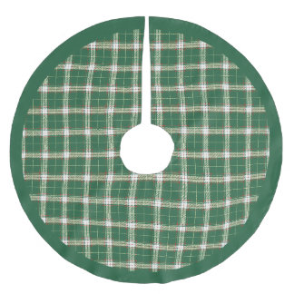 Christmas Plaid in Scottish Green and White Brushed Polyester Tree Skirt