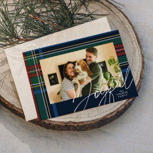 Christmas plaid joyful photo holiday card