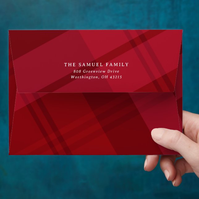 Christmas plaid merry bright red pink holiday envelope (Hand)