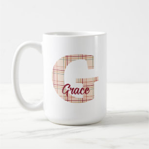 Christmas plaid monogram personalised coffee mug