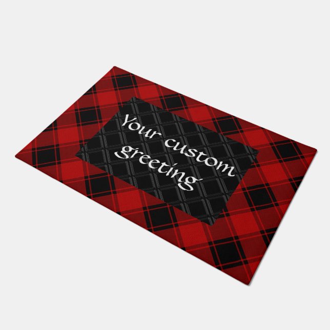 Christmas plaid pattern red and black doormat (Angled)