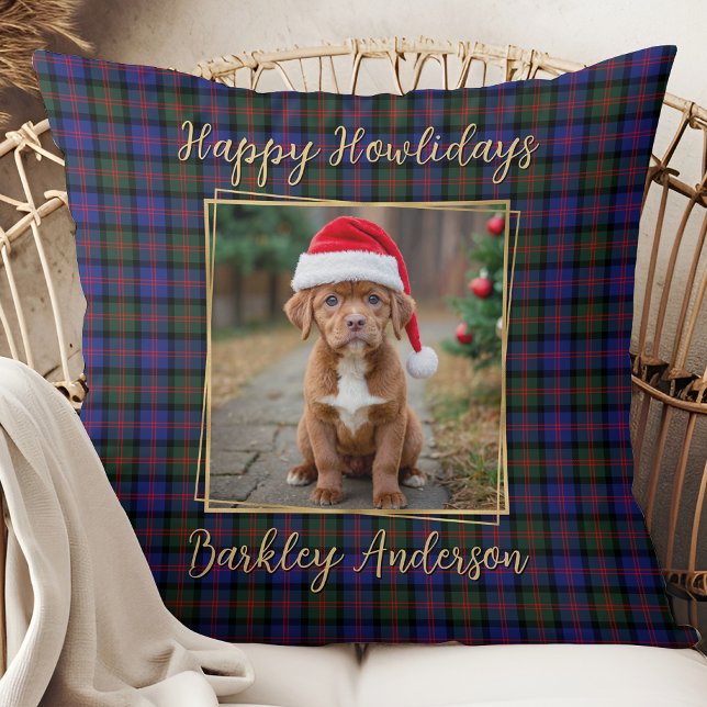 Christmas Plaid Personalise Simple Pet Dog 2 Photo Cushion (Creator Uploaded)