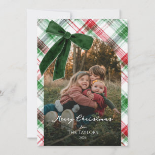 Christmas Plaid Photo Bow Holiday Card