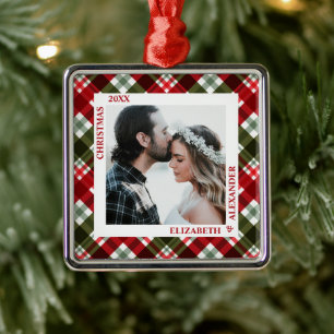 Christmas Plaid Photo Metal Tree Decoration